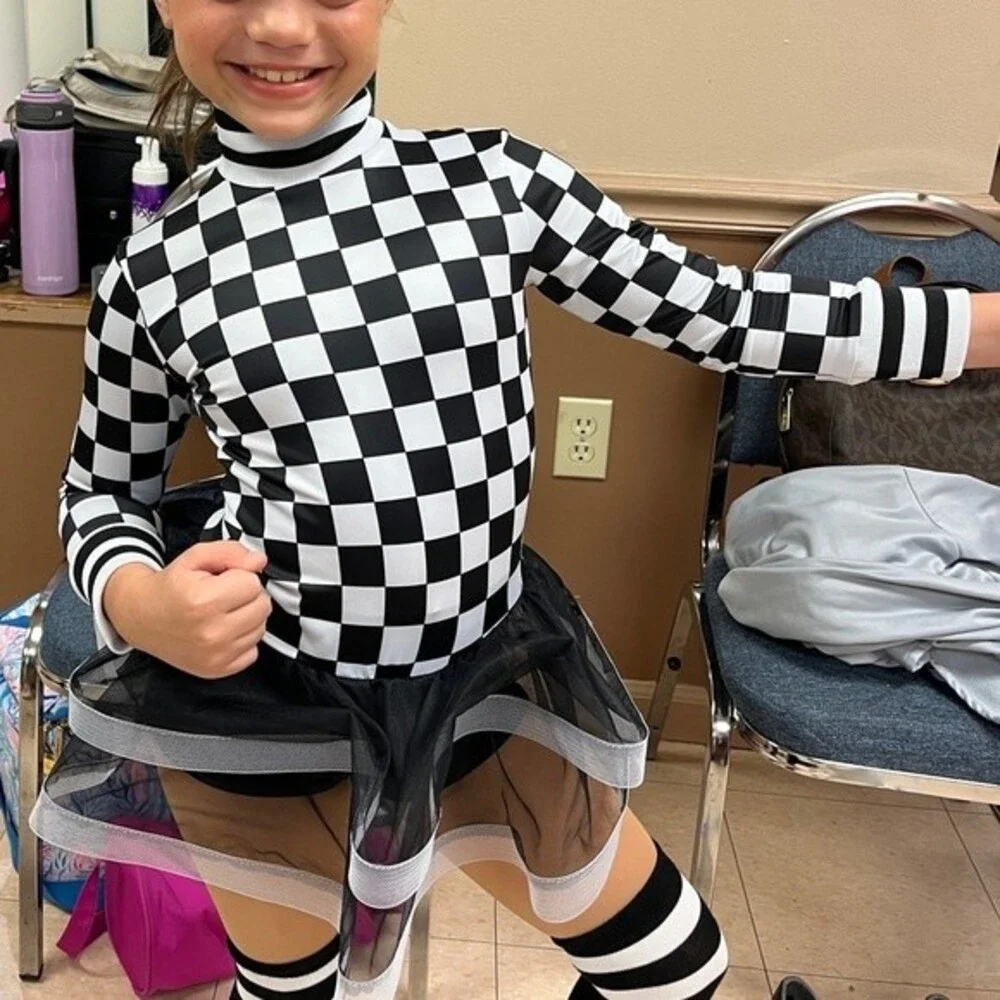 A Wish Come True Check Mate Black White Dance Costume size ISC